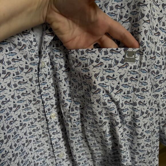 Huk Nautical Deep Sea Fishing Patterned Button Down Shirt Short Sleeve Men's 3XL - Picture 5 of 16